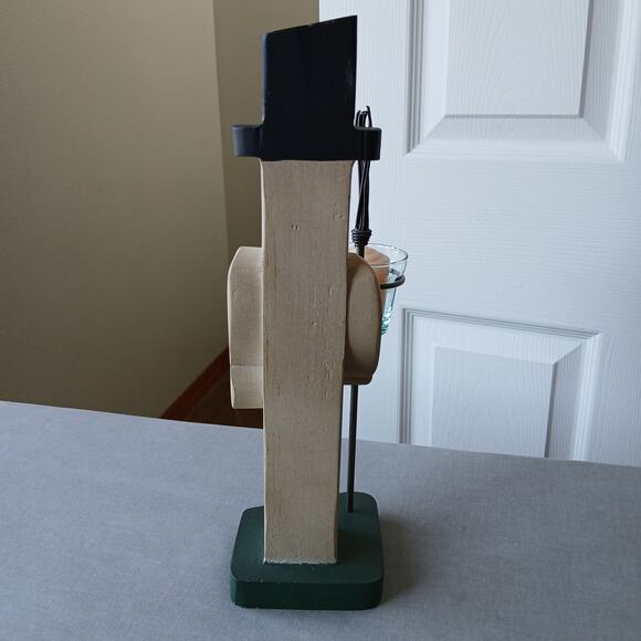 Handmade Vintage Wooden Snowman candle holder 13" tall made in Mexico votive - Picture 3 of 16